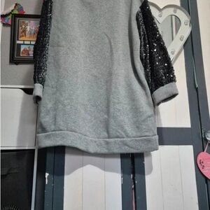 Gray Sequin Sleeve Women's Top